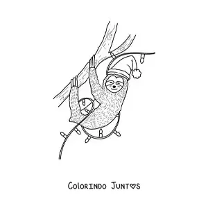 Desenho para colorir de preguica natalina animada