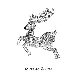 Desenho para colorir de cervo natalino em estilo zentangle