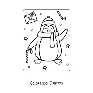 Desenho para colorir de pinguim natalino com cachecol