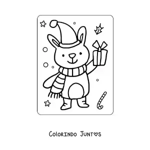 Desenho para colorir de coelho natalino com cachecol