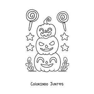 Desenho para colorir de aboboras de Halloween fofas com doces