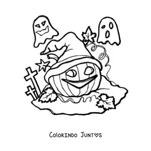 Desenho para colorir de abobora de Halloween gigante com chapeu