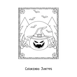 Desenho para colorir de abóboras de Halloween assustadoras com chapéu