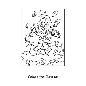 Desenho para colorir de espantalho com rosto de abóbora de Halloween