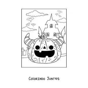 Desenho para colorir de abóbora de Halloween aterrorizante kawaii