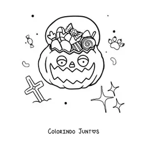 Desenho para colorir de abóbora de Halloween em desenho com doces