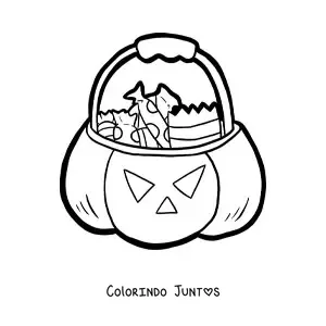 Desenho para colorir de abóbora de Halloween grande com doces