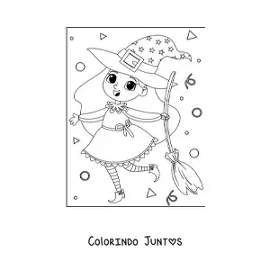 Desenho para colorir de bruxa fofa com vassoura
