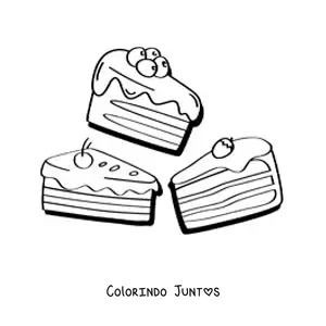 Desenho para colorir de três fatias de bolo