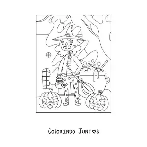 Desenho para colorir de bruxinha animada com caldeirão