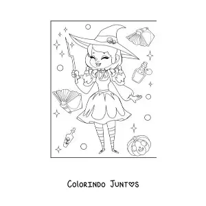 Desenho para colorir de bruxa bonita animada rindo