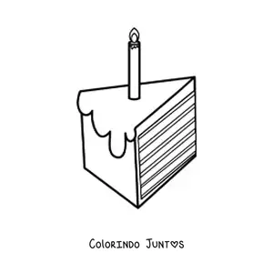Desenho para colorir de uma fatia de bolo com uma vela de aniversário