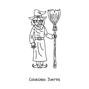 Desenho para colorir de bruxa malvada com vassoura