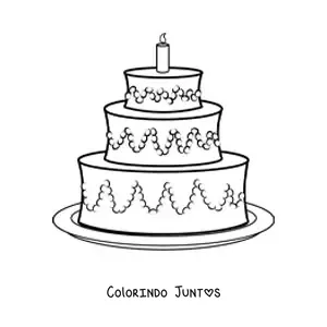 Desenho para colorir de um bolo de aniversário de três andares