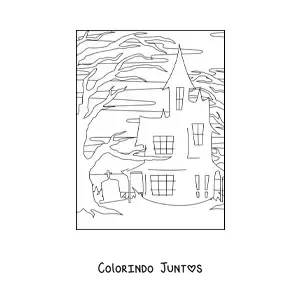 Desenho para colorir de casa assombrada simples de Halloween