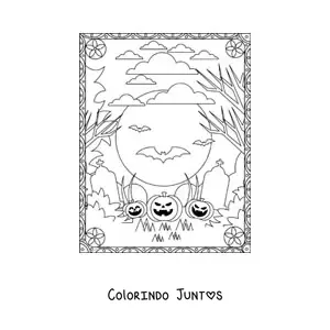 Desenho para colorir de morcegos voando na noite de Halloween