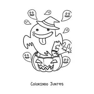 Desenho para colorir de fantasma animado com abóbora de Halloween