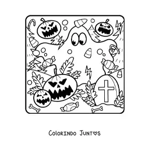 Desenho para colorir de fantasma divertido com abóboras de Halloween