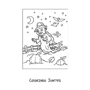 Desenho para colorir de fantasma animado na plantação de abóboras