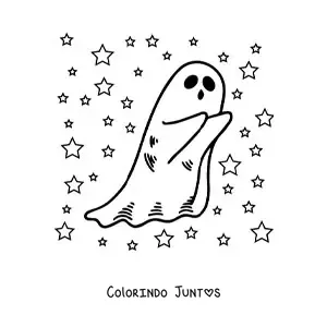 Desenho para colorir de fantasma kawaii assustando