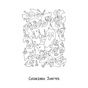 Desenho para colorir de fantasmas assustadores com candelabros