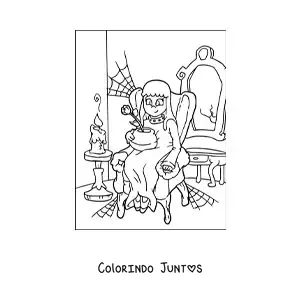 Desenho para colorir de fantasma realista em casa mal-assombrada