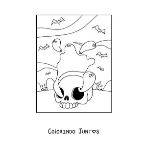 Desenho para colorir de fantasmas assustadores com caveira