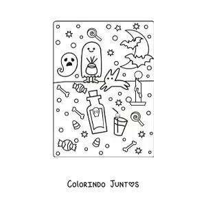 Desenho para colorir de criança fantasiada de fantasma kawaii