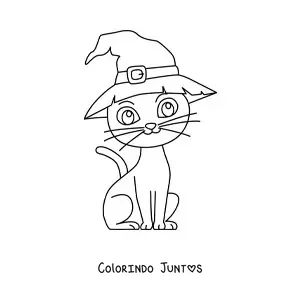 Desenho para colorir de gato de Halloween grande com chapéu de bruxa