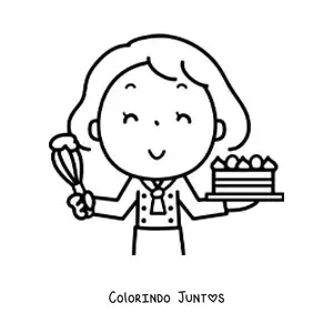 Desenho para colorir de uma menina confeiteira com um bolo