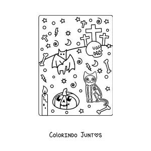 Desenho para colorir de gato fantasiado de Halloween com abóbora kawaii