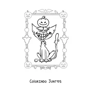 Desenho para colorir de desenho de gato assombrado de Halloween