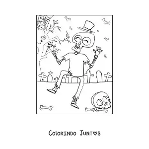 Desenho para colorir de esqueleto dançando no Halloween