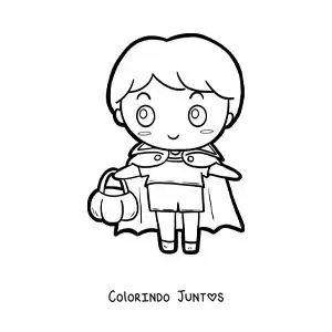 Desenho para colorir de menino kawaii fantasiado do conde Drácula