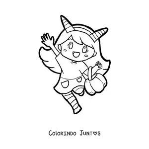 Desenho para colorir de menina com fantasia de diabo no Halloween