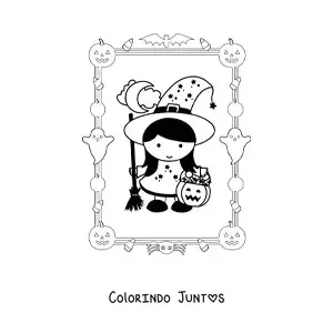 Desenho para colorir de menina fantasiada de bruxinha