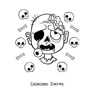 Desenho para colorir de rosto de zumbi de Halloween