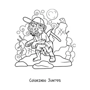 Desenho para colorir de zumbi caminhando