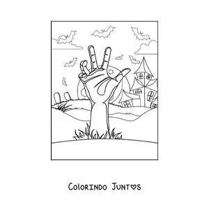 Desenho para colorir de mão de zumbi saindo do túmulo no Halloween