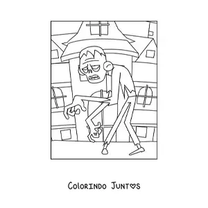Desenho para colorir de zumbi caminhando no Halloween