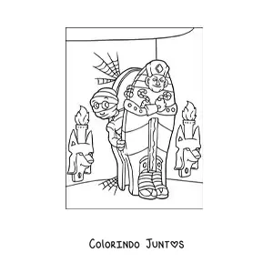 Desenho para colorir de múmia saindo do túmulo no Halloween