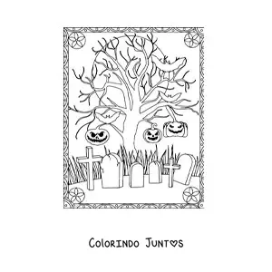 Desenho para colorir de cemitério assustador na noite de Halloween