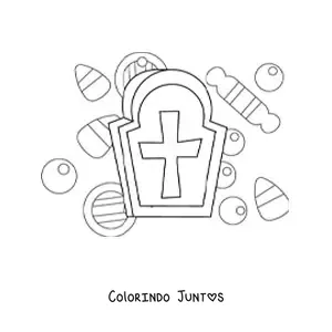 Desenho para colorir de túmulo com doces de Halloween
