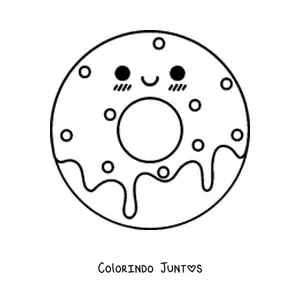 Desenho para colorir de uma rosquinha kawaii com granulado e glacê