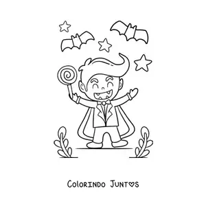 Desenho para colorir de vampiro kawaii no Halloween