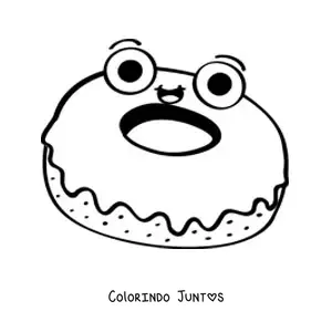 Desenho para colorir de uma rosquinha animada com glacê