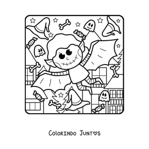 Desenho para colorir de morcego vampiro kawaii no Halloween