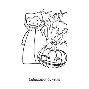 Desenho para colorir de vampiro com abóbora de Halloween