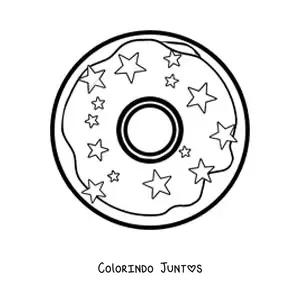 Desenho para colorir de uma rosquinha decorada com estrelas