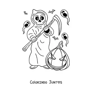 Desenho para colorir da morte com abóbora de Halloween assustadora